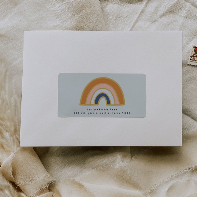 Vintage Regnbåge Returetiketter Adressetikett (Vintage rainbow on mint blue return address labels.)