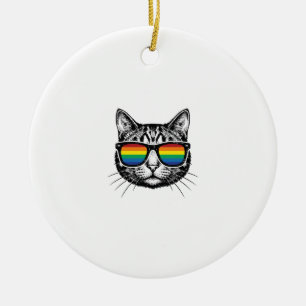 Vintage regnbåge solglasögon Katt Pride t-shirt de Julgransprydnad Keramik
