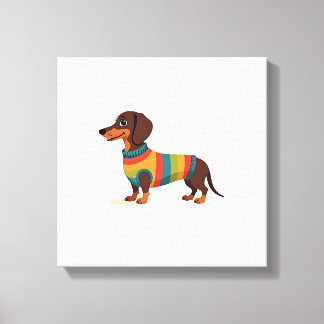 Vintage regnbågströja Dachshund Söt Lång Hund Il Canvastryck