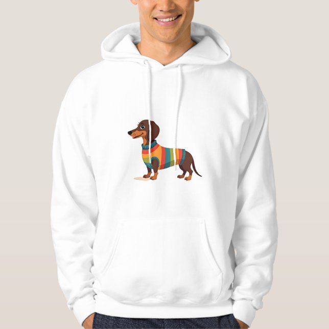 Vintage regnbågströja Dachshund Söt Lång Hund Il Hoodie (Framsida)