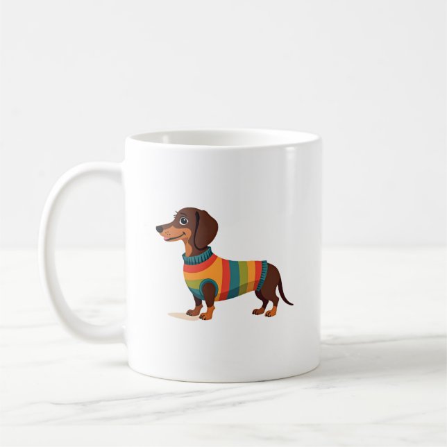 Vintage regnbågströja Dachshund Söt Lång Hund Illu Kaffemugg (Vänster)