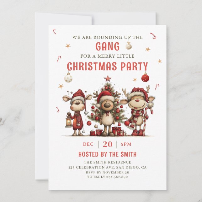 Vintage Reindeer Christmas Party Invitation Inbjudningar (Framsida)