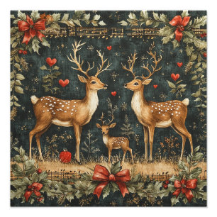 Vintage Reindeer jul Fototryck