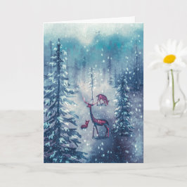 Vintage Reindeer och Julgranar Helgdag Card Kort