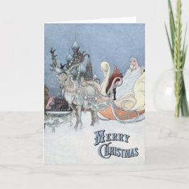 Vintage Reindeer och Sleigh av Charles Robinson Helgkort