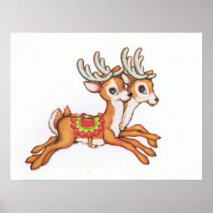 Vintage Reindeer/söt Poster