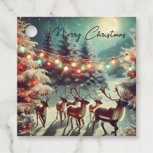 Vintage Reindees och jul Ljus Gåvor Etiketter (Framsida)