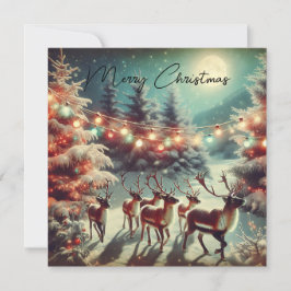 Vintage Reindees och jul Ljus Kort