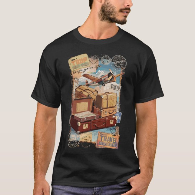 Vintage Reise Flugzeug Shirt T (Framsida)