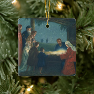 Vintage Religion, hyllning av herdarna Julgransprydnad Keramik