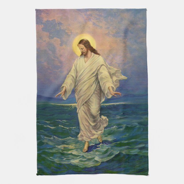 Vintage Religion, Jesus Kristus går på Vatten Kökshandduk (Vertikal)