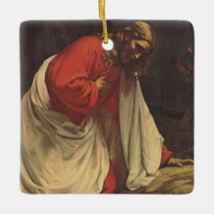 Vintage Religion Jesus Kristus Gethsemane trädgård Julgransprydnad Keramik