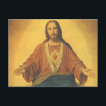 Vintage Religion, Jesus Kristus Helig hjärta Vykort<br><div class="desc">Vintage illustrerar religiösans bibeldesign med Helig Heart. Fästen för Helig Heart (även känt som Jesus Mest Helig Heart) är ett av de vanligaste romersk-katolska devoteringarna,  som tar Jesus Kristus fysiska hjärta som representationen av hans gudomliga kärlek för mänskligheten.</div>
