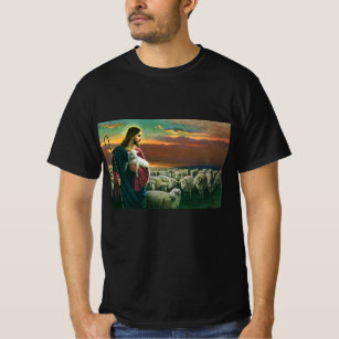 Vintage Religion, Kristus Bra Shepherd med Flock T Shirt