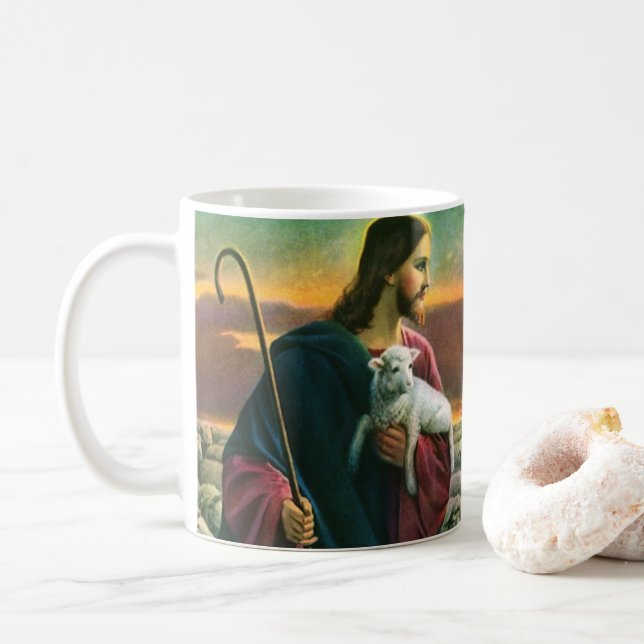 Vintage Religion, Kristus Goda Herde med Flock Kaffemugg (Med munk)