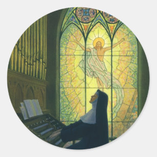 Vintage Religion, nun spelar ett organ i kyrkan Runt Klistermärke