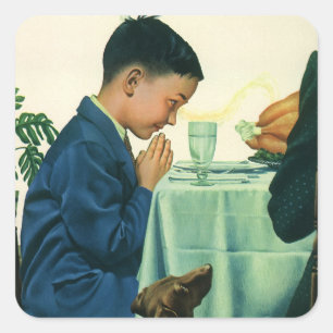 Vintage Religion, Pojke som säger tackbön på Thank Fyrkantigt Klistermärke