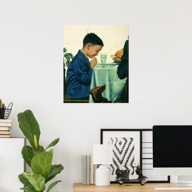 Vintage Religion, Pojken säger Grace vid Thanksgiv Poster (Hemmakontoret)