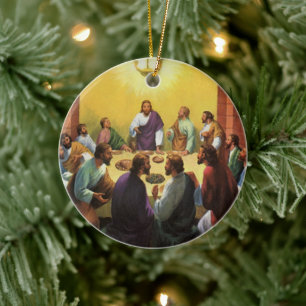 Vintage Religion, Sista måltiden med Jesus Kristus Julgransprydnad Keramik