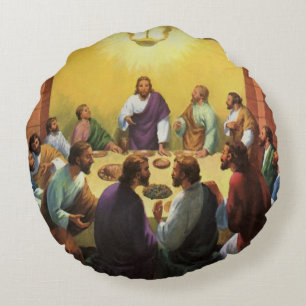 Vintage Religion, Sista måltiden med Jesus Kristus Rund Kudde