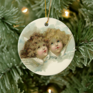 Vintage Religion, Victorian Änglar i molnen Julgransprydnad Keramik