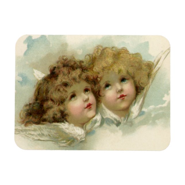 Vintage Religion, Victorian Änglar i molnen Magnet (Horisontell)