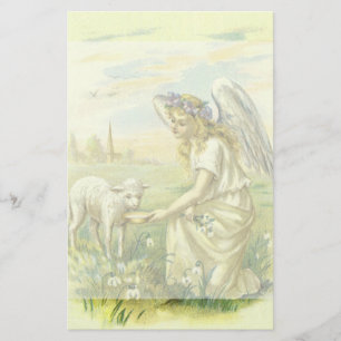 Vintage Religion, Victorian Påsk Angel med Lamb Brevpapper