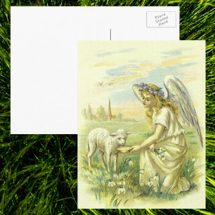 Vintage Religion, Victorian Påsk Angel med Lamb Helg Vykort