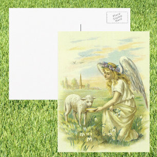 Vintage Religion, Victorian Påsk Angel med Lamb Helg Vykort