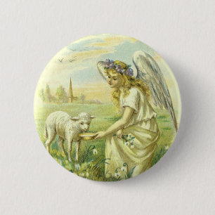 Vintage Religion, Victorian Påsk Angel med Lamb Knapp