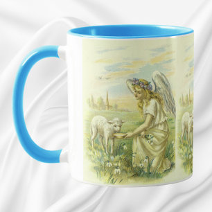 Vintage Religion, Victorian Påsk Angel med Lamb Mugg