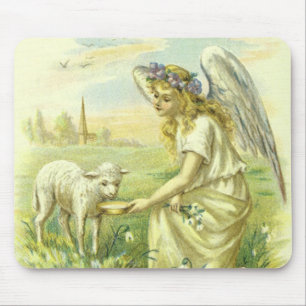 Vintage Religion, Victorian Påsk Angel med Lamb Musmatta