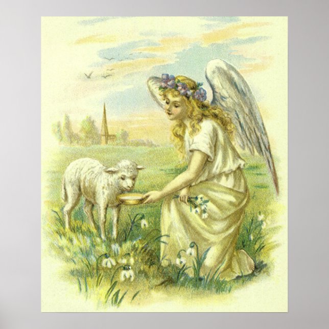 Vintage Religion, viktoriansk påskängel med lamm Poster (Framsidan)