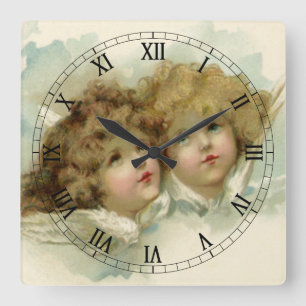 Vintage Religion, viktorianska änglar i molnen Fyrkantig Klocka