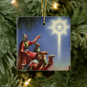 Vintage Religion, vise män med Betlehems stjärna Julgransprydnad Keramik