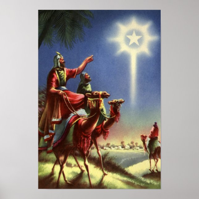 Vintage Religion, Wise Manar med Betlehem-stjärnan Poster (Framsidan)
