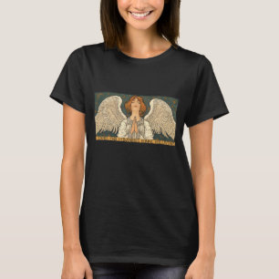 Vintage religiös ängel som ber med guldstjärnor t shirt