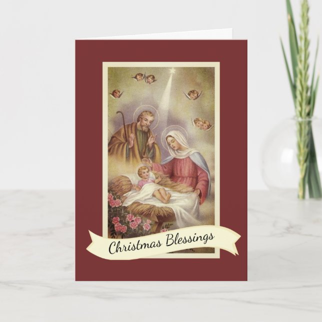 Vintage religiös högtid Nativitet Helgkort (Framsida)