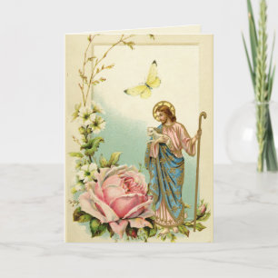 Vintage religiös Jesus Goda Herden Blommig Kort