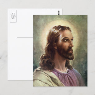 Vintage religiös, Jesus Kristus porträtt med glori Vykort