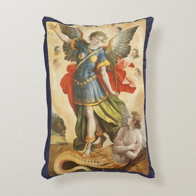 Vintage religiös, Sankt Mikael besegrar Lucifer Prydnadskudde (Framsidan(Vertikal))