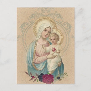 Vintage Religiösa Blerad Virgin Mary Baby Jesus Vykort