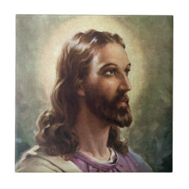 Vintage Religiösa, Jesus Kristus Porträtt med Halo Kakelplatta