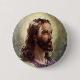 Vintage Religiösa, Jesus Kristus Porträtt med Halo Knapp
