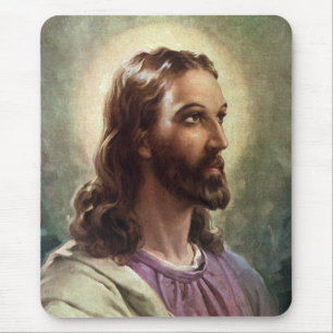 Vintage Religiösa, Jesus Kristus Porträtt med Halo Musmatta