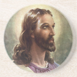 Vintage Religiösa, Jesus Kristus Porträtt med Halo Underlägg Sandsten