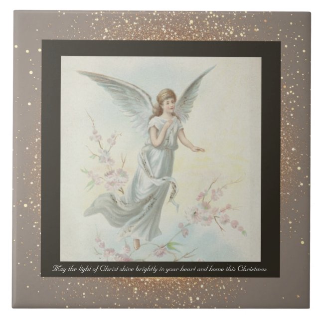 Vintage Religiösa jul keramik Tile + önskemål Kakelplatta (Framsidan)