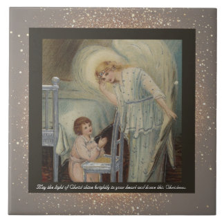 Vintage Religiösa jul keramik Tile + önskemål Kakelplatta
