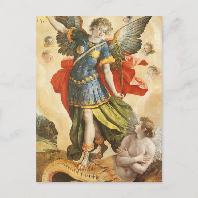 Vintage Religiösa, Saint Michael Defeats Lucifer Vykort (Framsida)