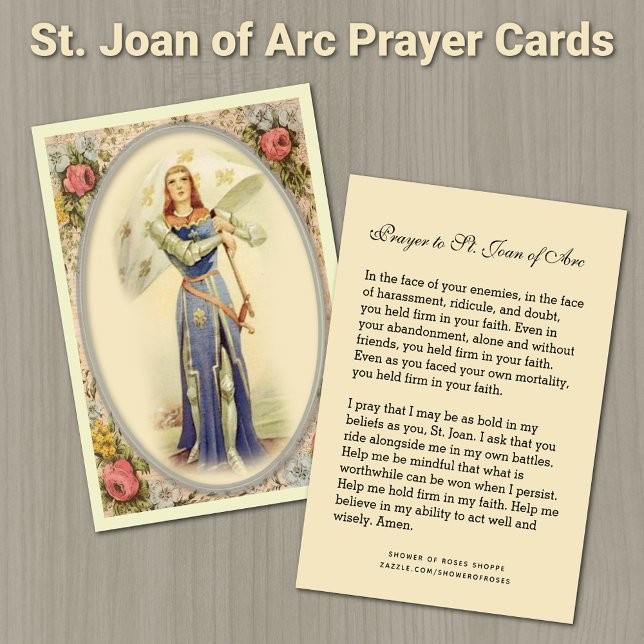 Vintage Religiösa St. Joan of Arc Prayer Heliga Ca Placeringskort (St. Joan of Arch Prayer Holy Cards - Traditional Catholic Prayer)
